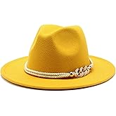 Gossifan Lady Fashion Wide Brim Felt Fedora Panama Hat with Ring Belt