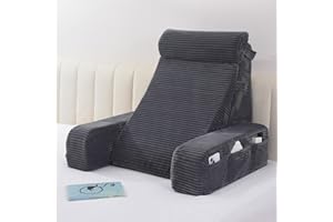 Vekkia Adjustable Reading Pillow with Headrest & Backrest – Zoned Multi-Density Foam for Targeted Support, XL Side Pockets – 