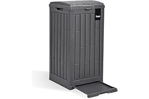 Yardlab Outdoor Trash Can 33Gallon, Raccoon Proof Waterproof Resin Garbage Bin with Locking Lid & Removable Base, Dark Grey