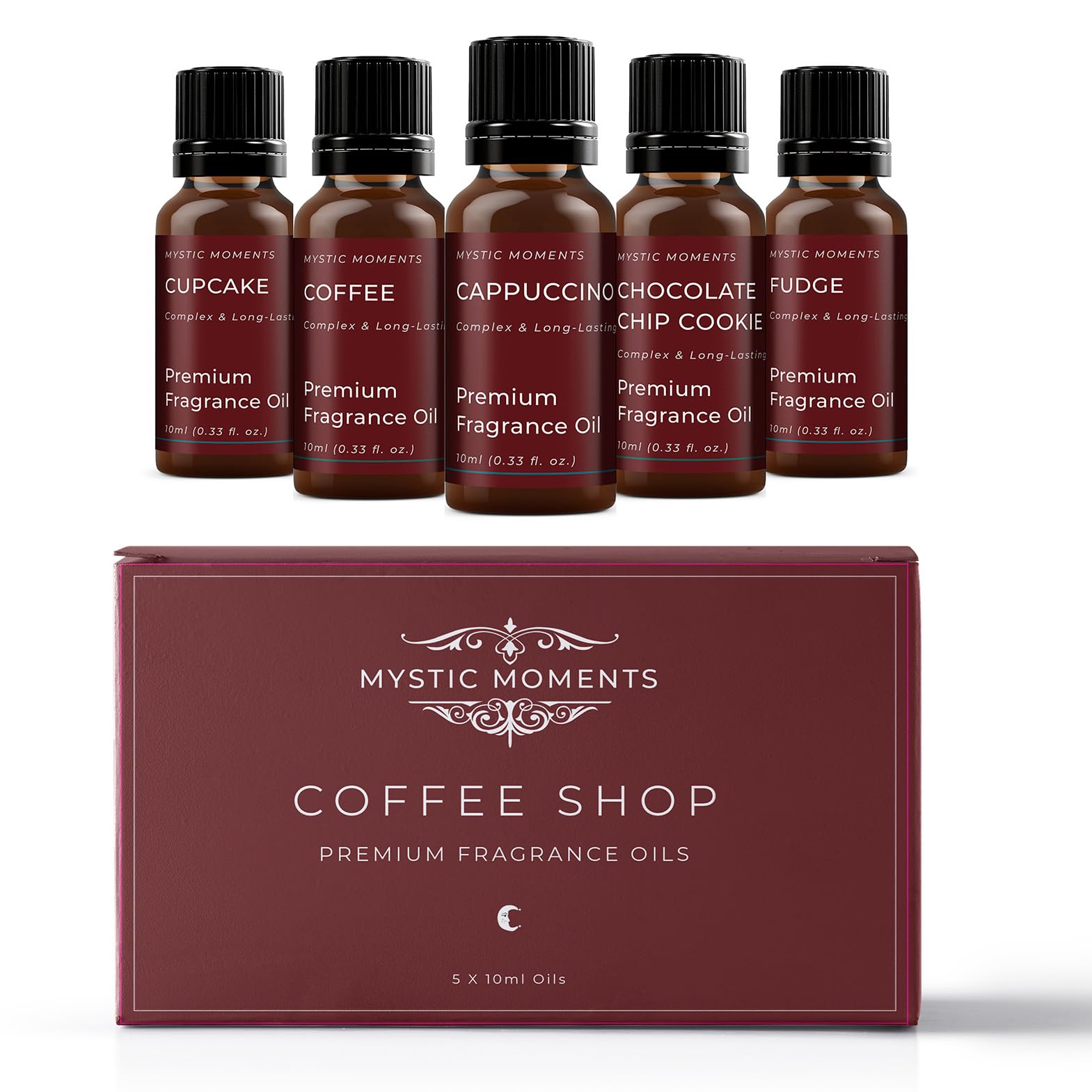 Mystic Moments | Coffee Shop Fragrant Oil Gift Starter Pack 5x10ml| 5 Premium Fragrance Oils – Coffee, Cappuccino, Latte, Vanilla Latte & Mocha | Warm Café Home Ambience — image 1