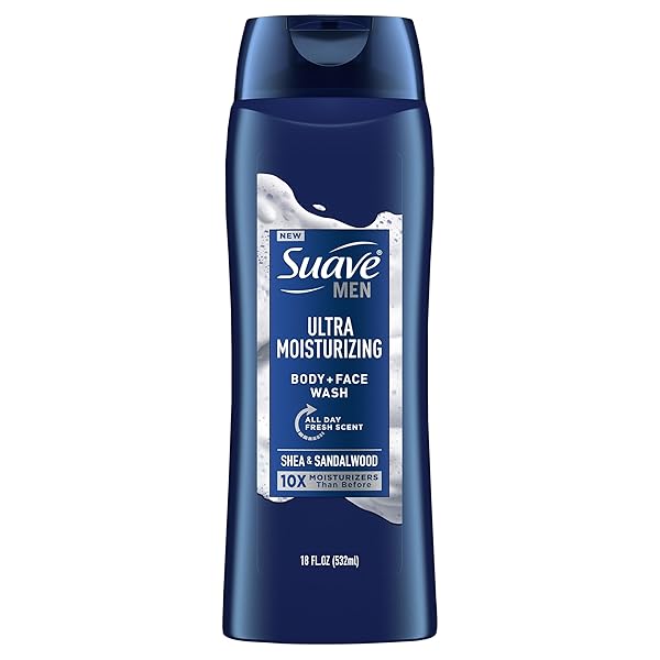 SUAVE, MENS MOISTURE BODY + FACE WASH, 18 FL OZ