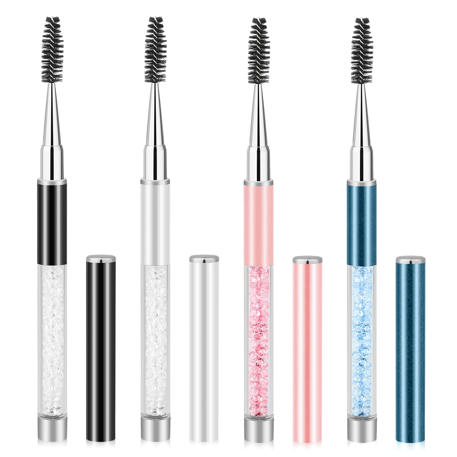 Photo 1 of Spoolies Mascara Wands with Cap, 4 Pcs Portable Eye Lash Brush Wands Reusable Travel Eye Brow Brush Applicator Comb Makeup Tools for Eyelash Extensions Supplies, Make up Accessories for Women