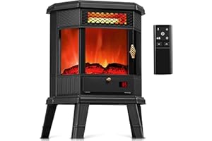 Electric Fireplace Heater 22 in Freestanding Fireplace Stove Infrared Fireplace RealSmart with 3D Flame Effect Remote Control, Timer, Overheating Protection Heater for Indoor Use Black