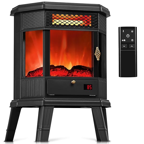 REALSMART ELECTRIC FIREPLACE HEATER 22 IN FREESTANDING FIREPLACE STOVE INFRARED FIREPLACE WITH 3D FLAME EFFECT REMOTE CONTROL, TIMER, OVERHEATING PROTECTION HEATER FOR INDOOR USE BROWN