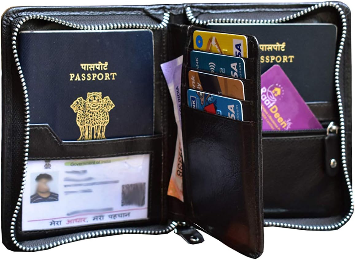 ABYS Genuine Leather Coffee Brown Card Holder||Family Passport Holder||Leather Travel Wallet||Card Case ||Document Organiser for Men and Women