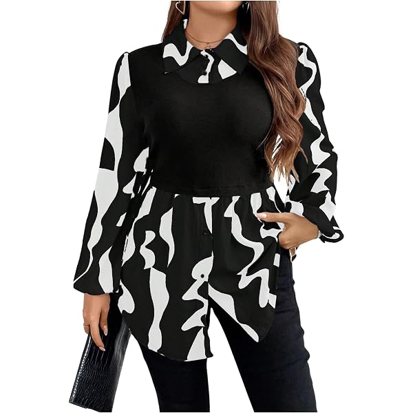 thumbnail image 2 of Women Plus Size Blouse 2018 Autumn Peplum Long Sleeve High Low Lace... 2 of 11