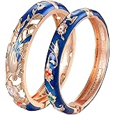 UJOY Colors Handcraft Jewelry Cloisonne Bracelet Enamel Hollowed Bird Spring Hinged Womens Bangles Gifts Box 88A31-55C49