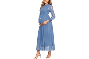 AISWI Maternity Sparkly Mesh Dress Halter Neck Sleeveless A Line Pregnancy Dresses Semi Formal Baby Shower Photoshoot
