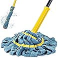 Self-Wringing Twist Mop, Microfiber Cloth Wet Mops for Floor Cleaning, 57" Long Handle Floor Mop with Top Scouring Pad for Kitchen Hardwood Restaurant Bathroom Garages Warehouses Office