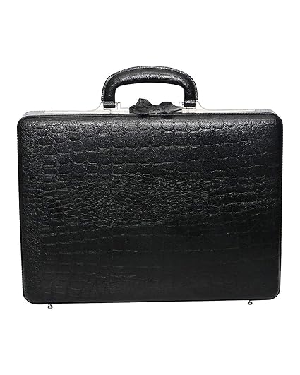 Leather Briefcase for Men | Hifly Black Croc Leather Expandable Briefcase Bag Cum Office File Bag with 3 Digit Combo Locking Features & Inner Mesh Pocket for Office Use