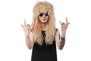 MUPUL Blonde Curly Wig Men Rocker 80s Wig Men Halloween Costume Wigs For Men