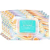 Pacifica Beauty | Glowing Makeup Remover Wipes | Gycolic Acid, Coconut Water, Aloe Infused | Daily Cleansing + Exfoliating | Clean Skin Care | Plant Fiber Facial Towelettes | 4 Count | Vegan