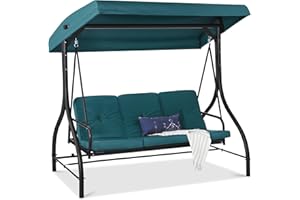 Best Choice Products 3-Seat Outdoor Large Converting Canopy Swing Glider, Patio Hammock Lounge Chair for Porch, Backyard w/Flatbed, Adjustable Shade, Removable Cushions - Peacock