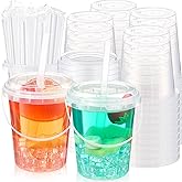 Funnymoom 100 Set 34oz Clear Plastic Drink Buckets with Lids and Straws Disposable Iced Coffee Cups Rum Buckets for Cocktail Parties Smoothie Cup Bulk with Handles for Beach Pool Party Supplies