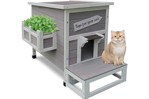 Rockever Outdoor Cat House, Large Outdoor Houses for Feral Cats Wooden Outside Cat Shelter Weatherproof with Escape Door