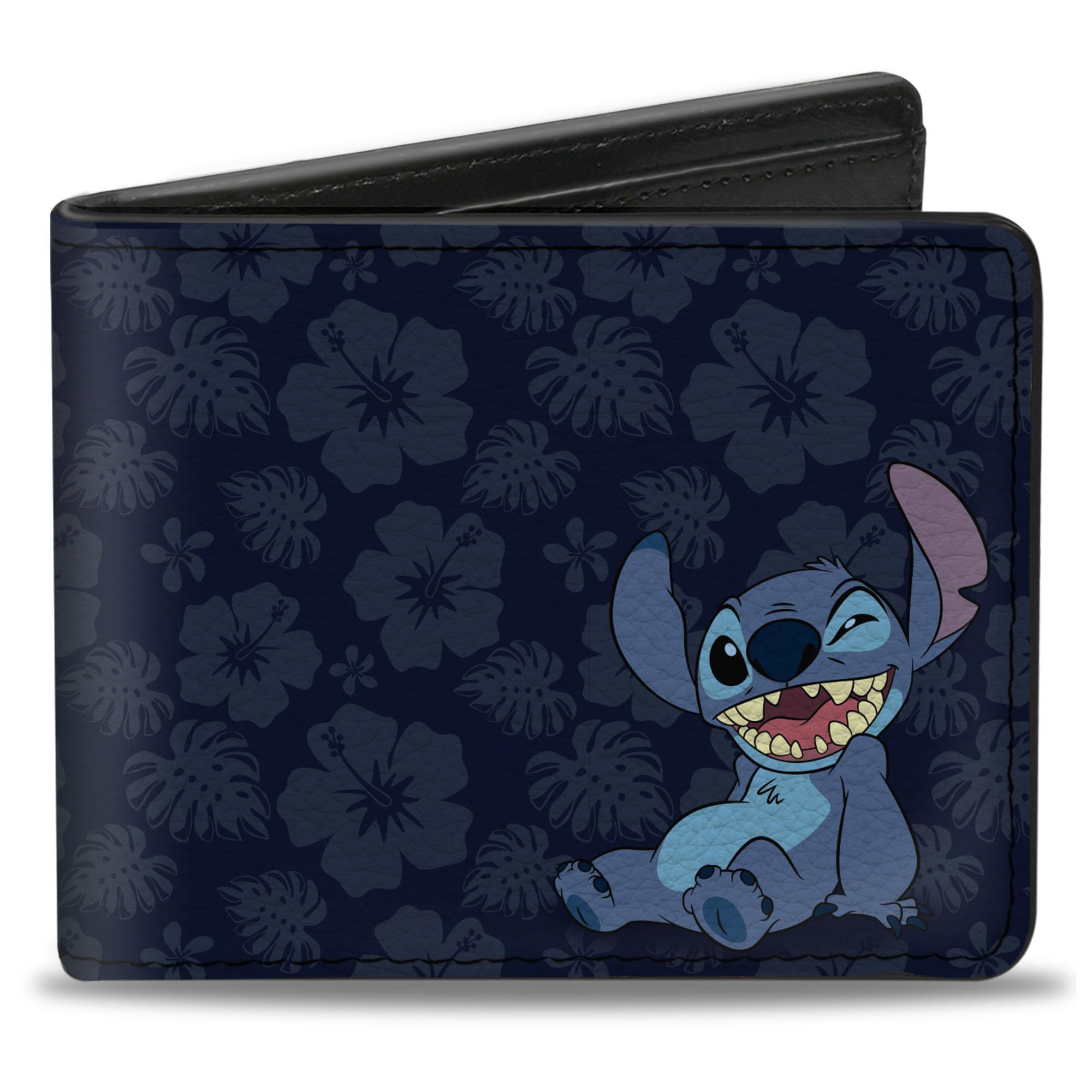 Buckle-Down mens Stitch Winking Pose/Tropical Flora Blues Bi Fold Wallet, Multicolor, Default Size UK
