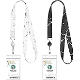 koorito 2 Pack Cute Lanyard ID Badge Holder Retractable Lanyards for ID Badges Waterproof ID Badge Holder for Cruise Ships Key Cards, Office, School, Travel (Black & White Marble)