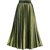 TONCHENGSD Women's High Elastic Waist Velvet Midi Long Pleated Swing Ruffled Skirt