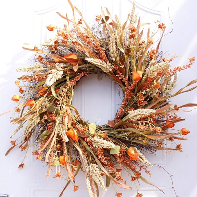 NXX 24 Inch Autumn Wreath Autumn Harvest Garland Corn Ear Door Decoration Wall Decoration