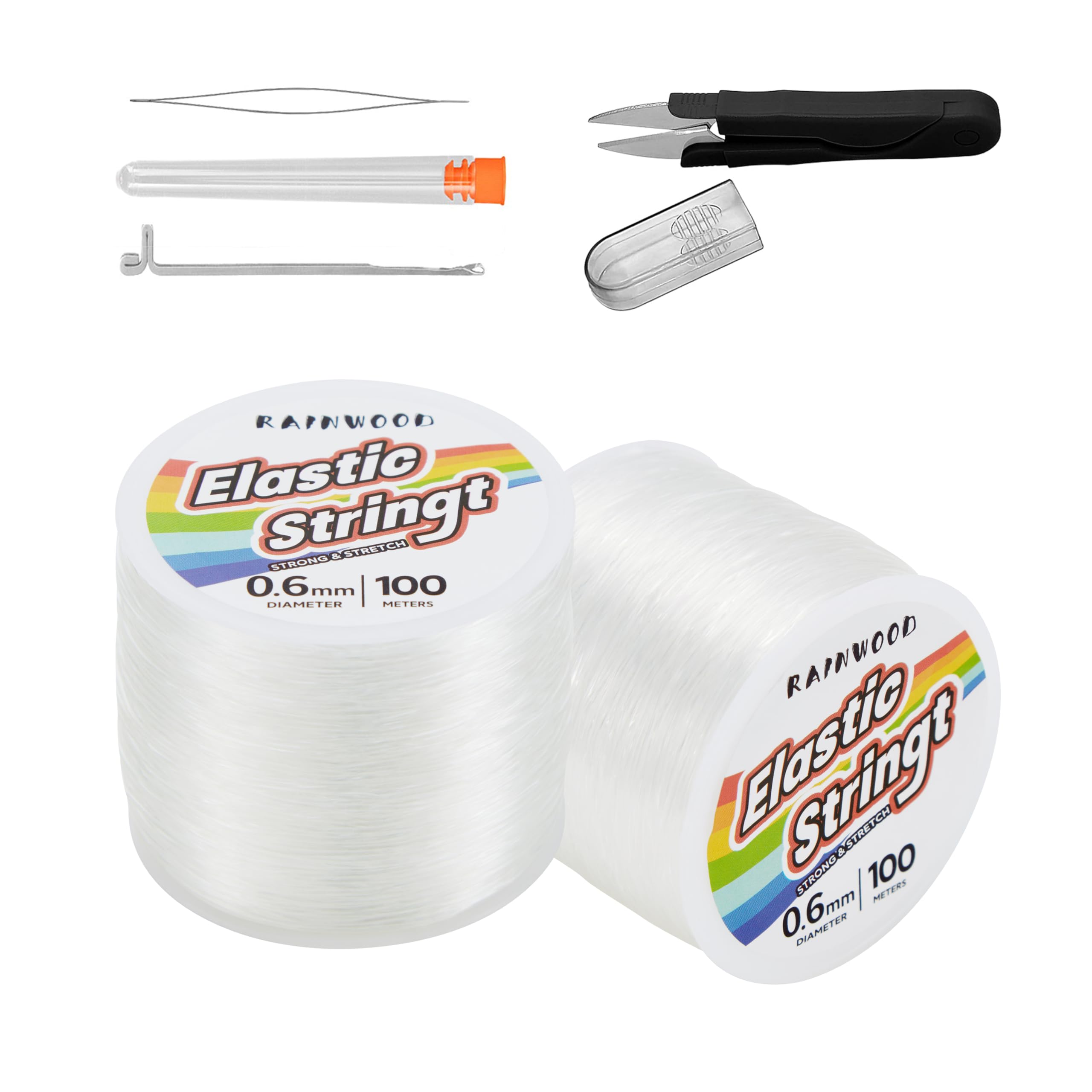 Elastic Bracelet String Cord Kit: 2 Rolls of 200m (0.6mm) Clear Beaded Stretch Cord with Tools - Perfect for Bracelet Making and DIY Jewelry Projects!