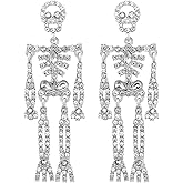 Rhinestone Skeleton Earrings Halloween Crystal Skull Dangle Earrings Gothic Skull Halloween Theme Earring Accessories Jewelry Gift
