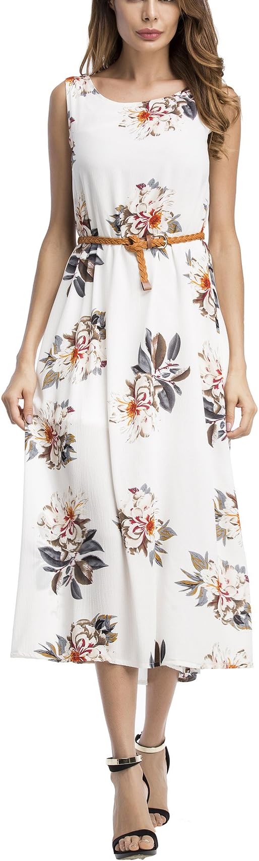 SciMam Women Summer Sleeveless Floral Print Beach Long Dress Casual Maxi Dresses