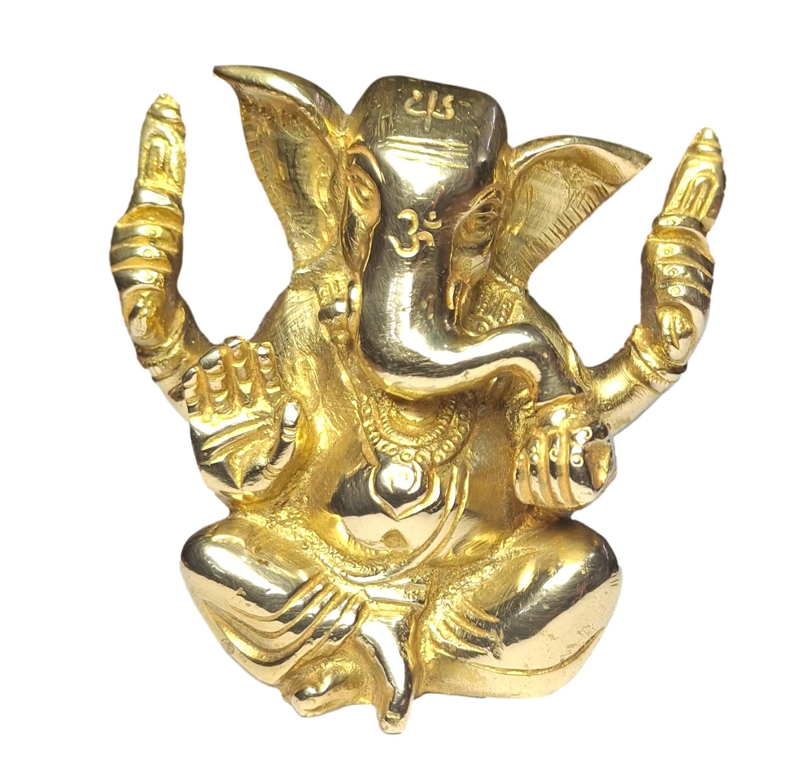 athizay Brass Ganesha Statue – Sitting Cross-Legged | Handcrafted Hindu God Idol for Home, Office, Mandir & Gifting – Virgin Brass Gold Finish, 6.5 CM