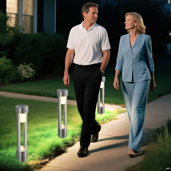 SOLAR BOLLARD LIGHTS OUTDOOR STAINLESS STEEL PATHLIGHT 2PACK