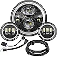 7 Inch Motorcycle LED Headlight 4.5" Fog Passing Lamps DOT Kit for Harley Davidson Street Glide Road King Electra Glide Fat boy Ultra Classic Heritage Softail Deluxe CVO Tri Glide Switchback Indian