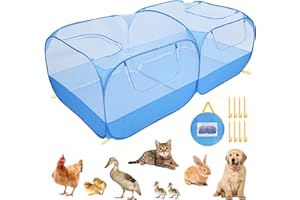Jhua Pet Playpen for Small Animals, Portable Chicken Run with Detachable Bottom and Cover, Foldable Chicken Coop Indoor Outdoor Pet Pen with Transparent Mesh Walls for Chicken Duck Puppy Cat Rabbit