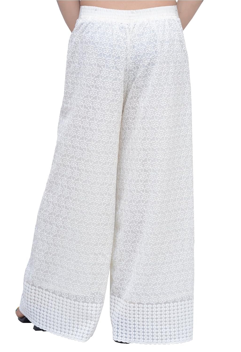 charu boutique womens stylish cotton white chikanwork trousers/pants