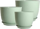 PROFIKLA Plastic Plant Pots Set 20/18/16 cm with Drainage Holes and Saucers