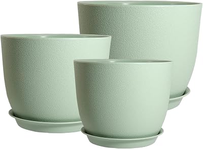 PROFIKLA Plastic Plant Pots Set 20/18/16 cm with Drainage Holes and Saucers