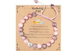 WEDDINEN 5-14 Year Old Birthday Gifts for Girls, Adjustable Pink Nature Stone Heart Bracelet with Message Card for Daughter Granddaughter Niece Sister Friend