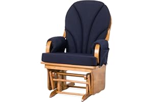Foundations Lullaby Wood Base Glider Rocker - Baby Feeding and Rocking Chair for Daycare Environment - Nursery Chairs with Padded Foam Arm Rests - (Natural/Blue)