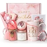 60th Birthday Gifts for Women, Happy 60 Year Old Birthday Gift Ideas Decorations for Her Grandma Mom Sister Woman Friends Aunt Wife, Pink 60 Fabulous Ceramic Marble Mug 14Oz, Turning Sixty Baskets