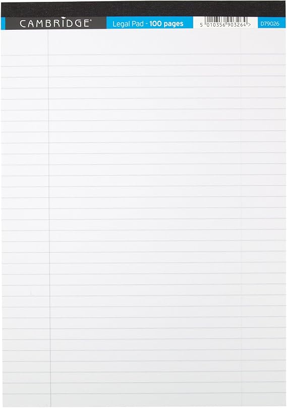 Cambridge Lined Paper A4 Refill Pad, Legal Pad, 100 Pages, Pack of 10