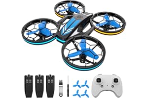 Drones - RC Drone with Auto Hovering and Headless Mode, Quadcopter with LED Light, Propeller Full Protect, 3D Flips, 3 Batter