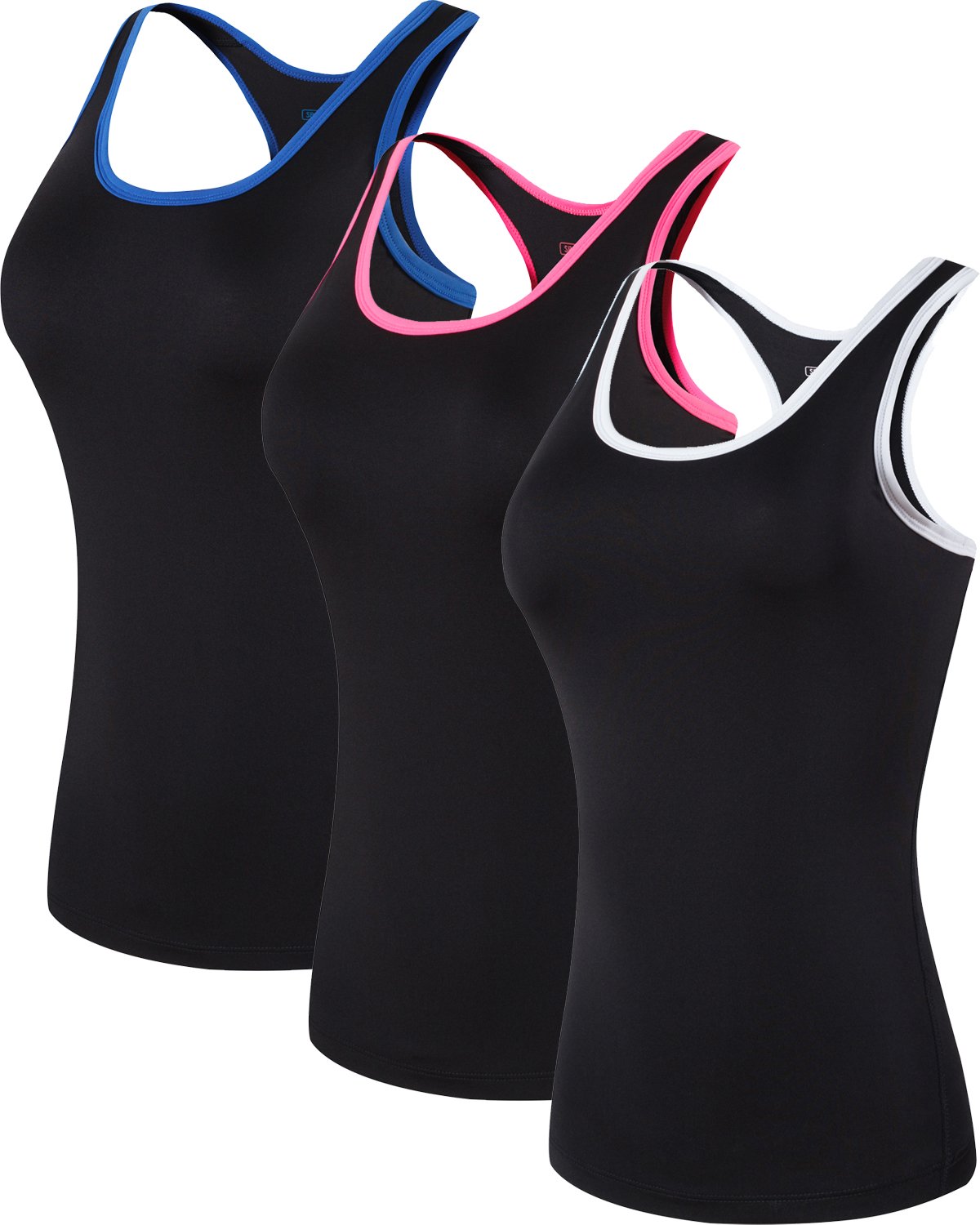 3 Pack Women's Sport Sleeveless Tee Shirt Beach Tank Tops Tanktops Fitness Workout Vest Yoga Pilates SWT237_PackD_M