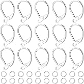 Beebeecraft 1 Box 20Pcs 925 Sterling Silver Plated Leverback Earwires French Earring Hooks 15.6x10x2mm Interchangeable Dangle Ear Wire Findings with 20Pcs Open Jump Rings for Jewelry Making