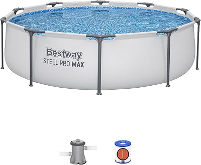 Bestway MAX Steel Pro Round Frame Pool 10 ft with Filter Pump Grey Multicolour