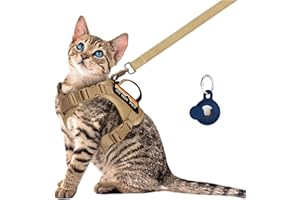 nanappice Tactical Cat Harness and Leash Set for Walking, Adjustable Escape Proof Pet Vest for Large Cat, Easy Control Breathable Vest with Handle，Molle Patches (Khaki+Leash, L)
