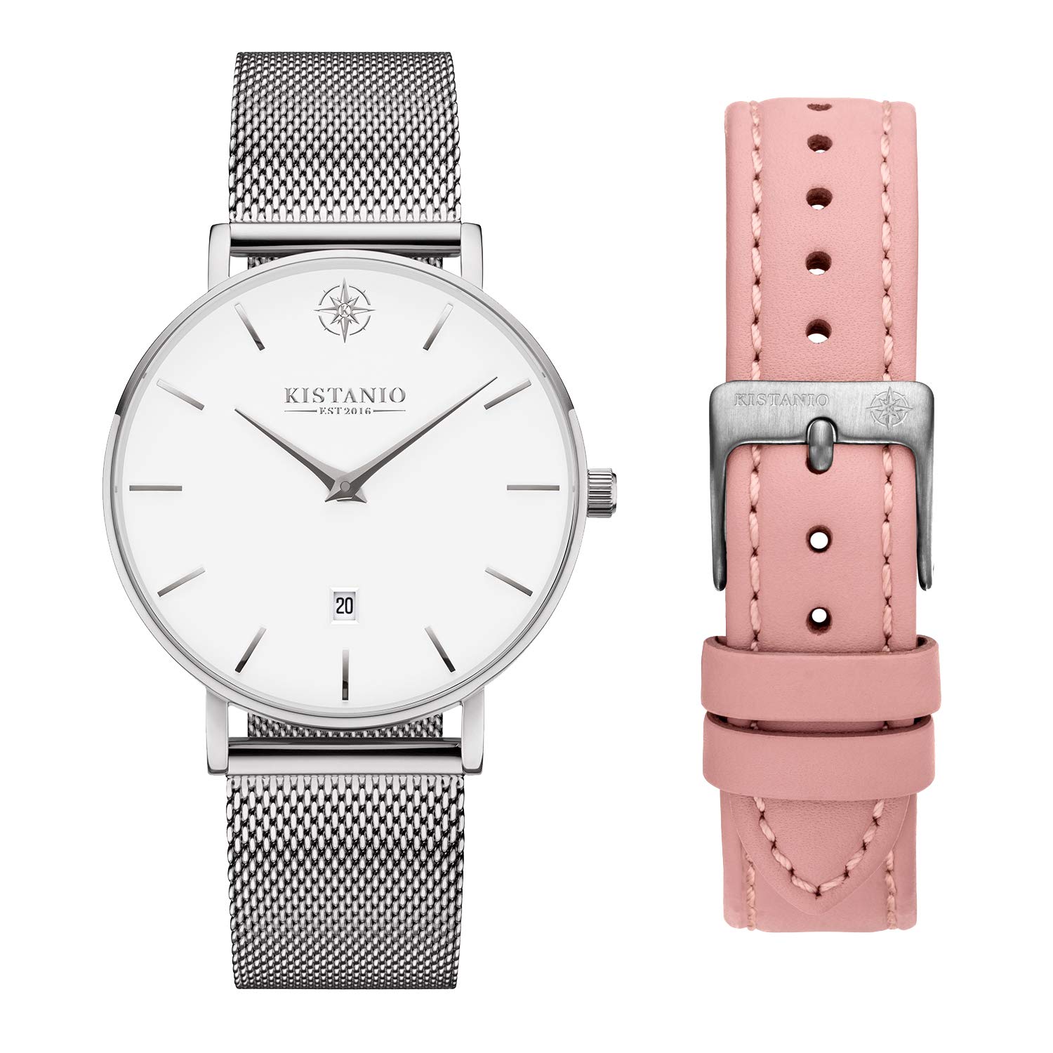Kistanio Moyen SI-WH-M-L-ZRO Women's Watch with Sapphire Glass and Milanese Strap and Extra Leather Strap