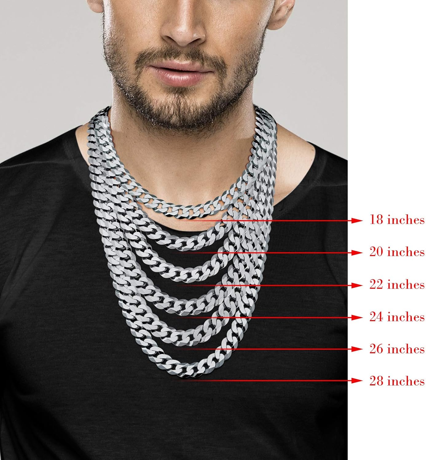 Miabella Solid Rhodium Plated 925 Sterling Silver Italian 12mm (1/2 Inch) Solid Cuban Link Curb Chain Necklace For Men, 18, 20, 22, 24, 26, 28 Inch Made in Italy (Length 28 Inches) | 