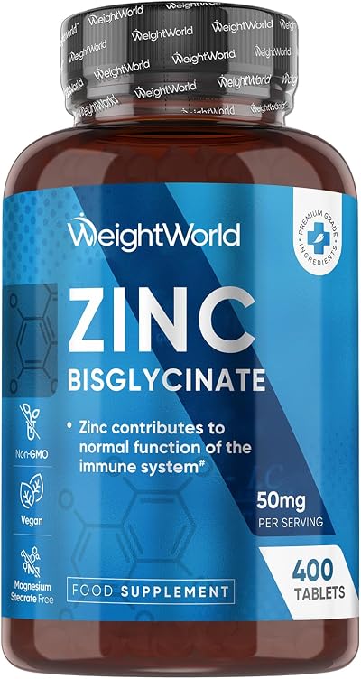 WeightWorld Zinc Tablets 50mg | 400 Tablets | Vegan & Non-GMO