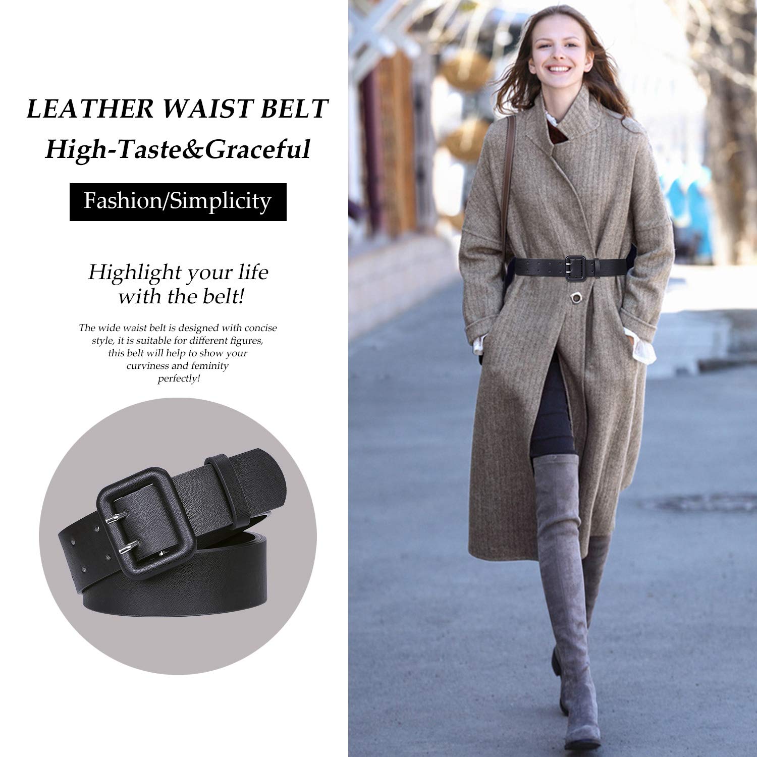 WERFORU Women Wide PU Leather Belt -Ladies Thick High Waist Belt for Dress(Suit for waist size 34\