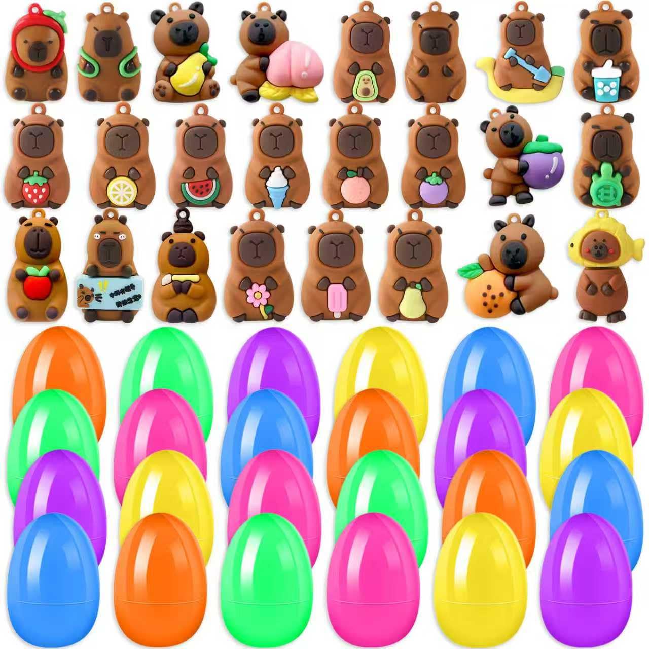 Capybara Easter Eggs 24-Piece Colourful Animal Figurine Set, Easter Basket Fillers, Cute Articulated Flexible For Holiday Birthday Fun Xmas Gift Idea