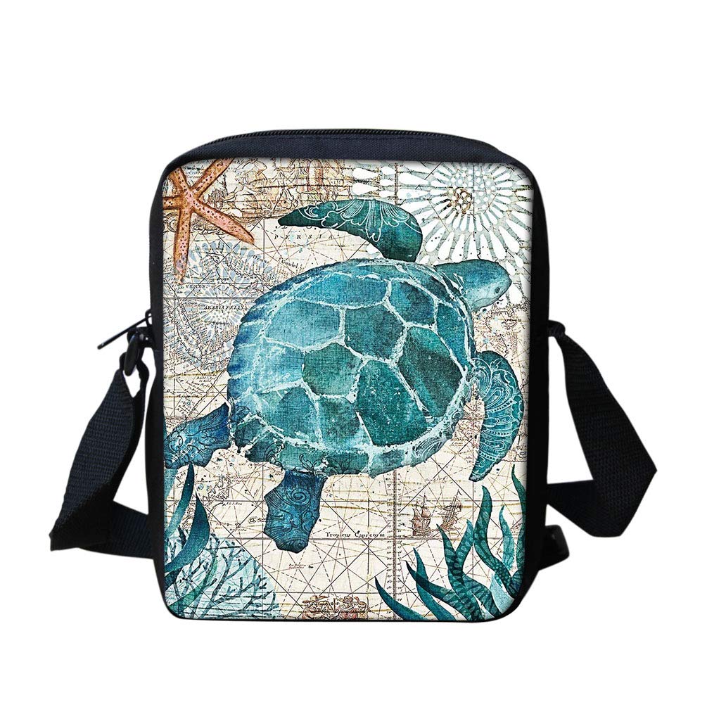 Biyejit Sea Turtle Messenger Bag for Girls Boys Shoulder Crossbody Holder Satchel with Adjustable Straps