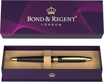 Bond & Regent Gloss Black and 24 Karat Gold Rollerball Pen Luxury Gift