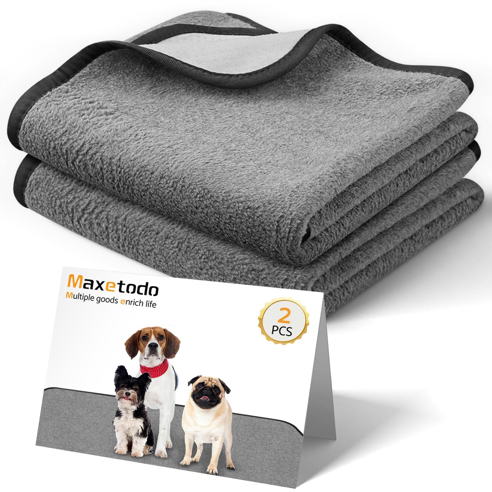 Maxetodo 2pack 92x122cm Dog Washable Pee Pads Reusable Training Puppy Pads Machine Washable for Dog,Cat and Incontinuous Pets Strong Absorption Non-Slip Waterproof Unstained Mats for Home,Car,Camping
